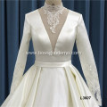 Jancember Luxury v neck Bridal Mermaid long sleeve wedding dress bridal gown satin